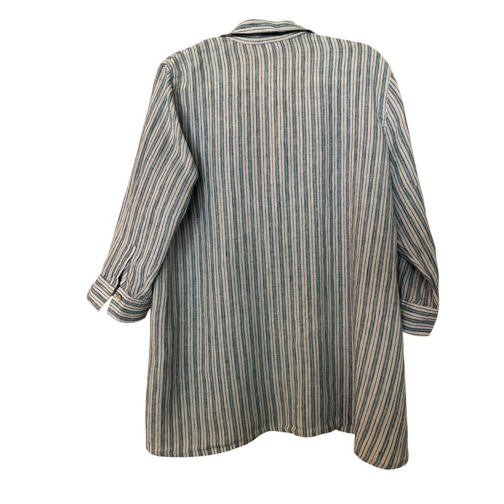 J. Jill Love Linen Stripped Quarter Button Up 100% Linen Shirt Relaxed Sz L - Picture 12 of 15